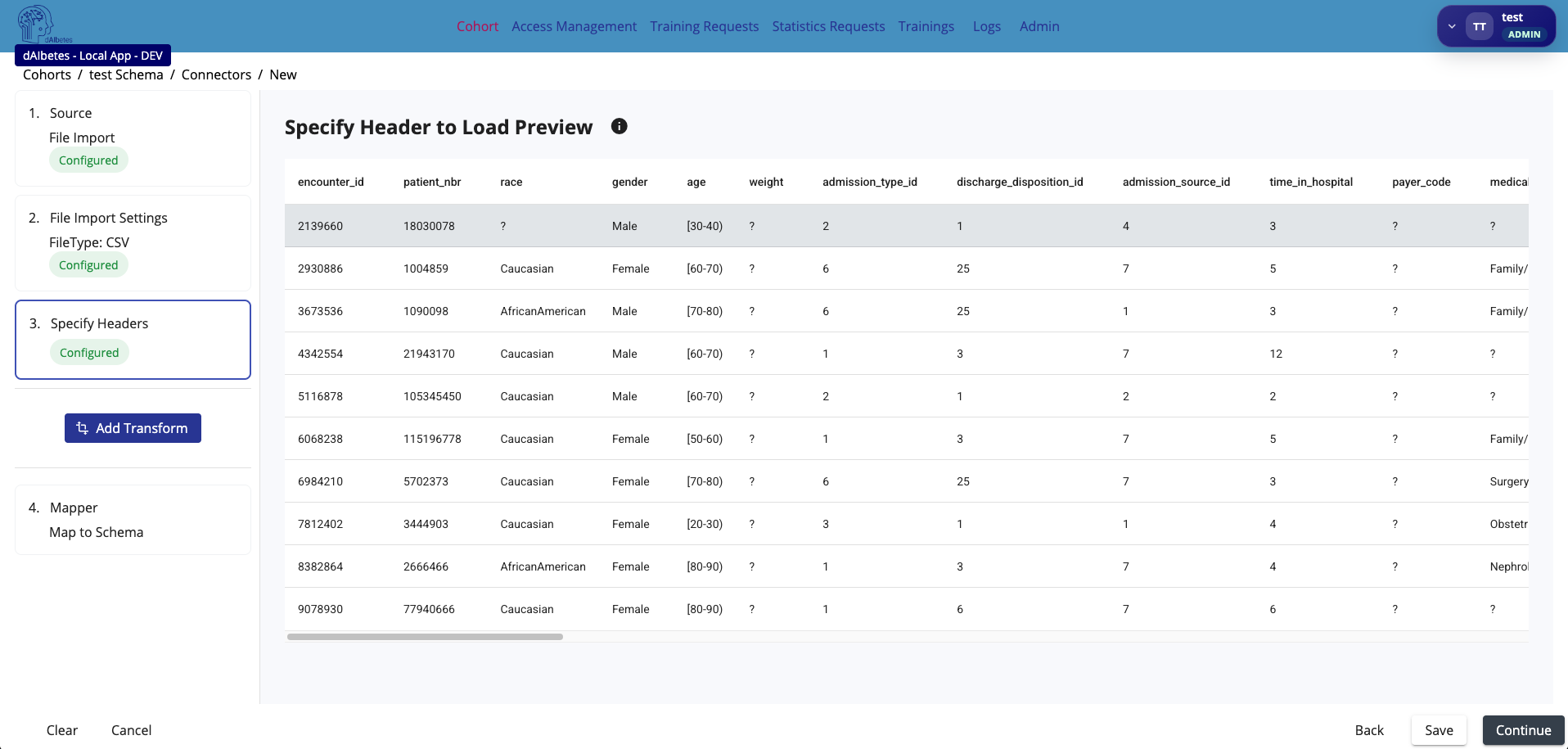 Specify header and preview file