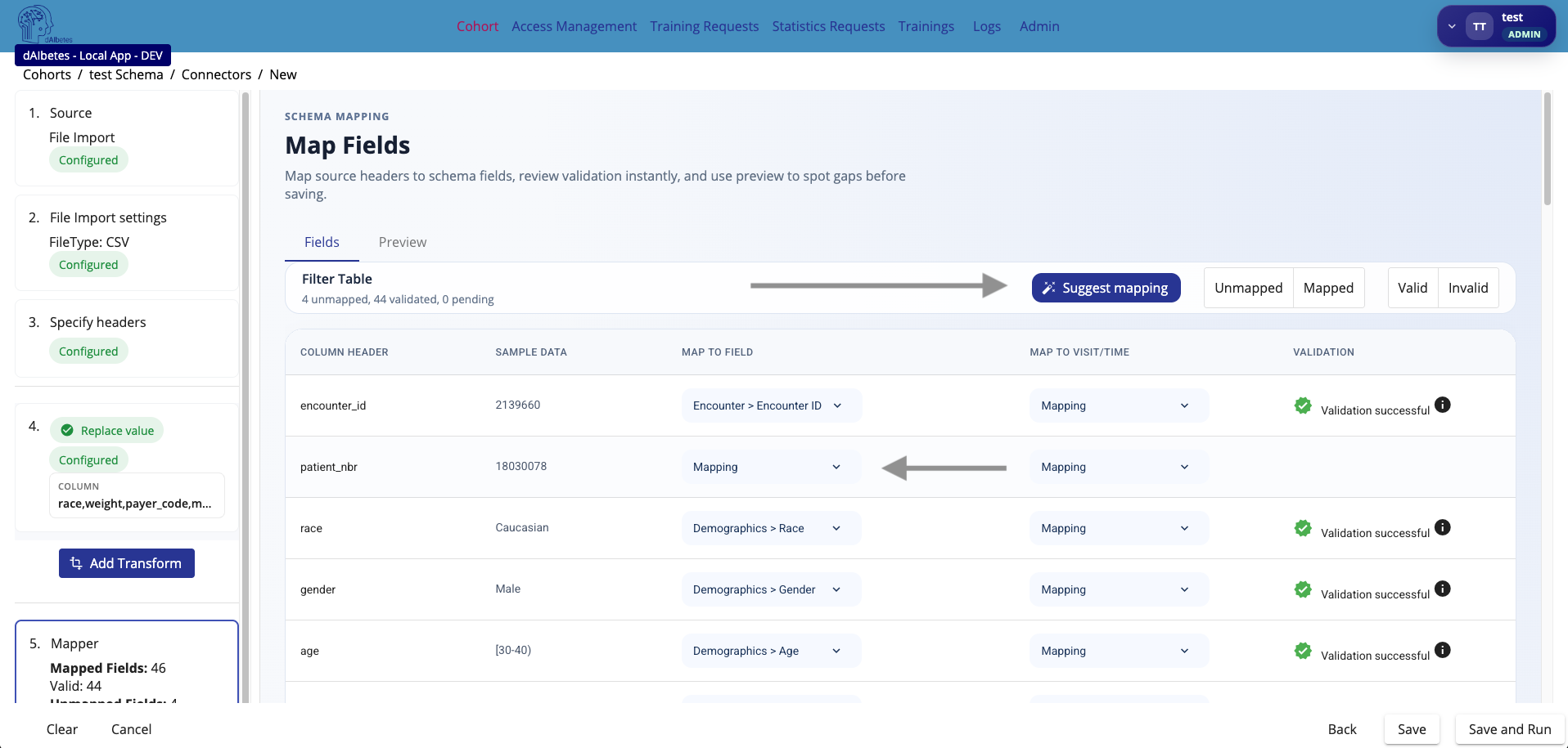 Map fields to schema