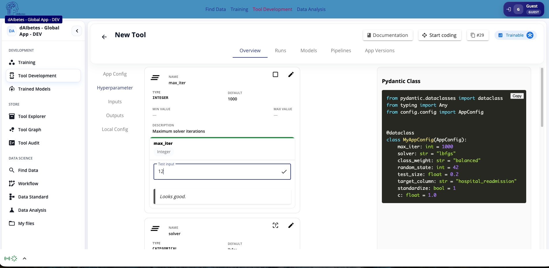 Hyperparameter test value view Hyperparameter test value view