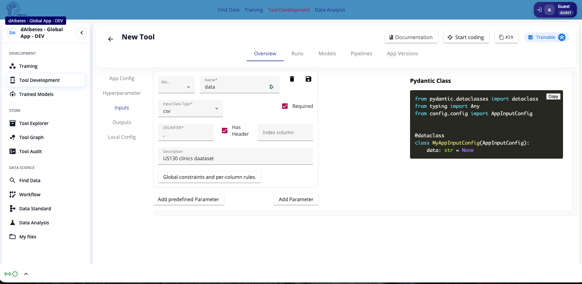 Input configuration view Input configuration view